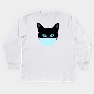 Black Cat Santa Mask 2020 Kids Long Sleeve T-Shirt